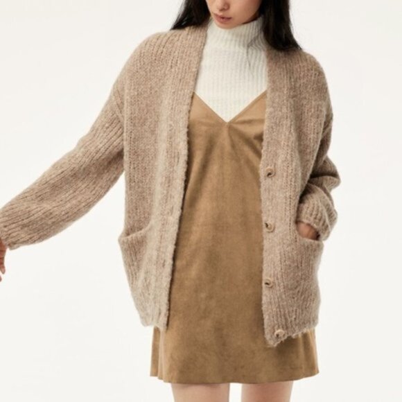 Aritzia Wilfred Free Vivienne Brown Faux Suede Mini Dress Size Medium - Picture 1 of 6